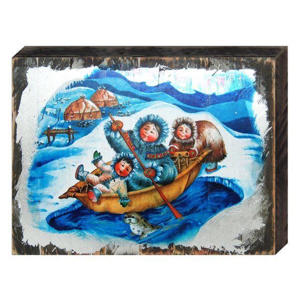 Designocracy Alaska Family Boat Art on Board Wall Decor 9876508